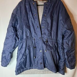 Basic Editions Women's Blue And Gray Reversible Hooded Jacket
